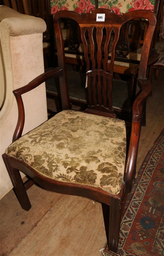 George III mahogany open arm elbow chair